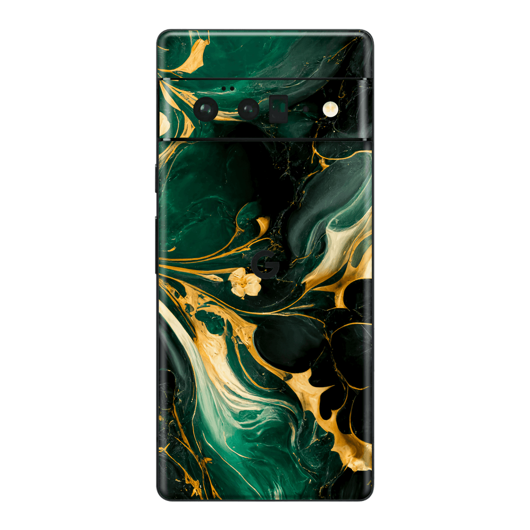 Google Pixel 6 PRO Print Printed Custom SIGNATURE Agate Geode Royal Green Gold Skin Wrap Sticker Decal Cover Protector by EasySkinz | EasySkinz.com