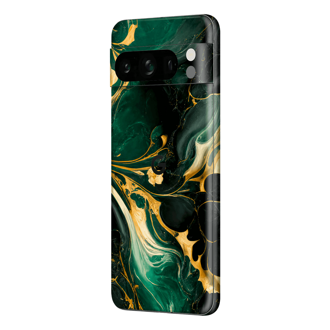 Google Pixel 8 PRO (2023) Print Printed Custom SIGNATURE Agate Geode Royal Green Gold Skin Wrap Sticker Decal Cover Protector by EasySkinz | EasySkinz.com
