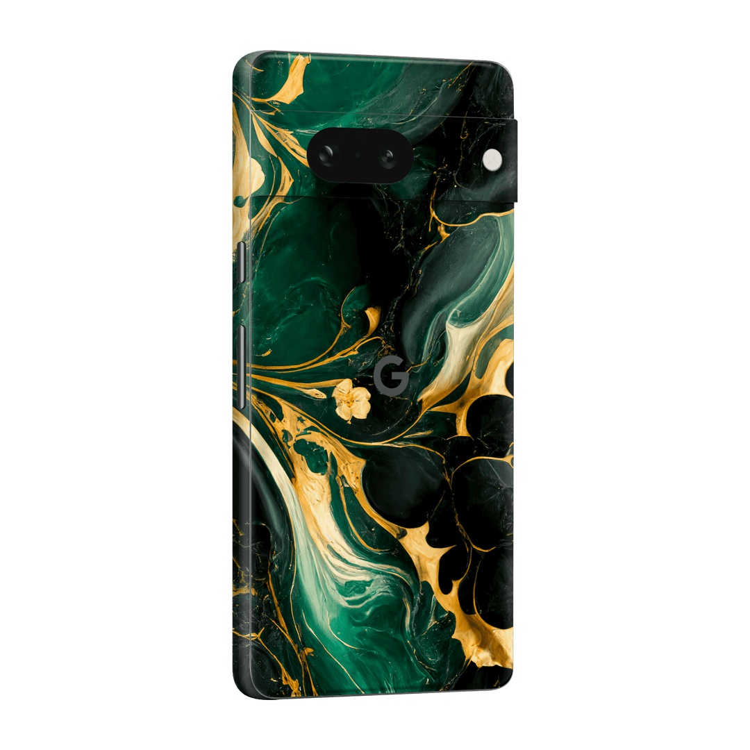 Google Pixel 7a (2023) Print Printed Custom SIGNATURE Agate Geode Royal Green Gold Skin Wrap Sticker Decal Cover Protector by EasySkinz | EasySkinz.com