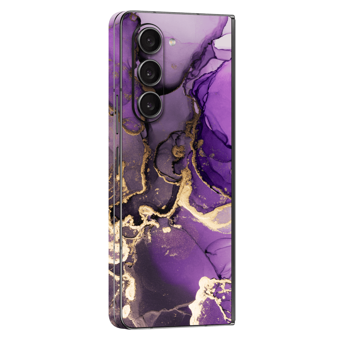 Samsung Galaxy Z Fold 5 (2023) Print Printed Custom SIGNATURE AGATE GEODE Purple-Gold Skin Wrap Sticker Decal Cover Protector by EasySkinz | EasySkinz.com