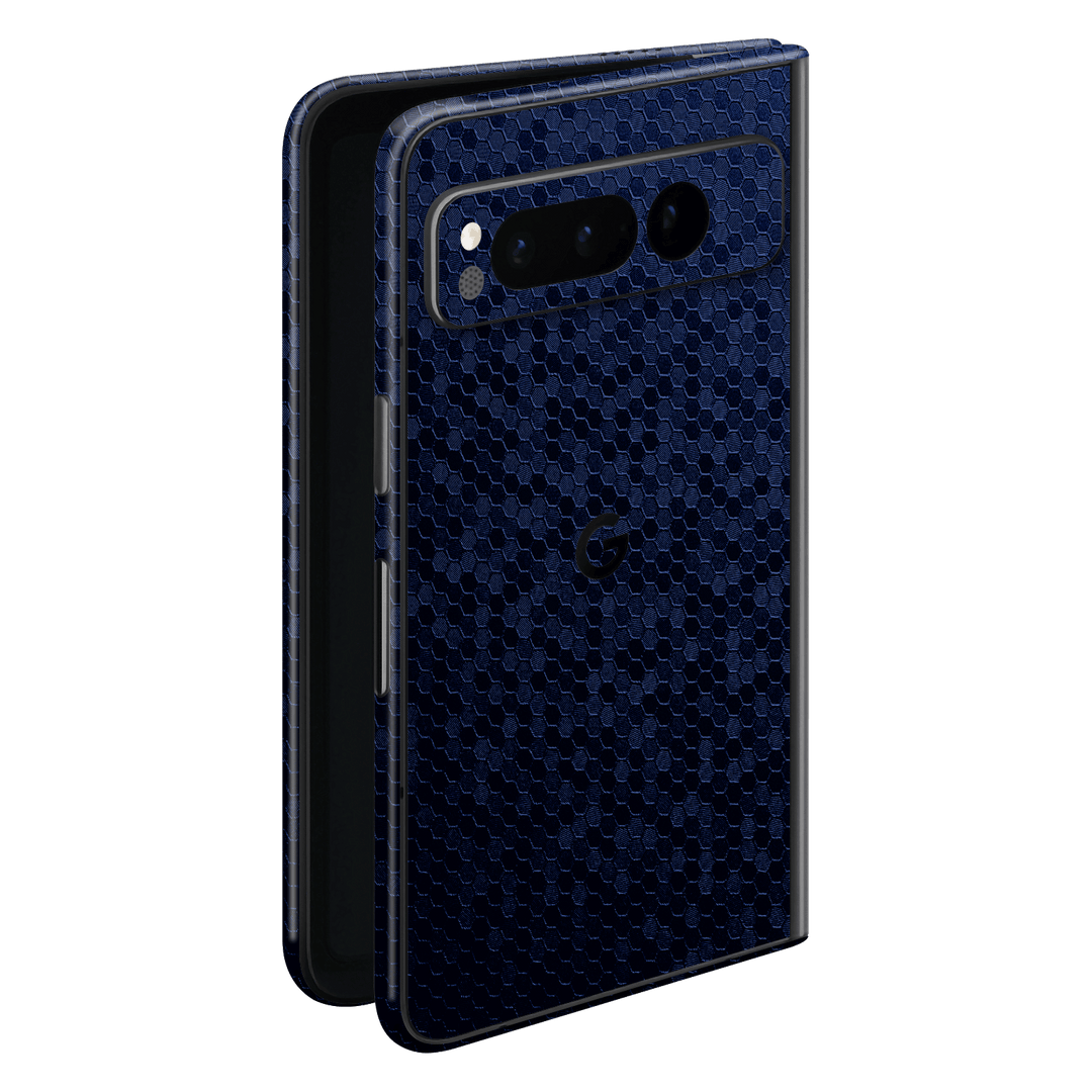 Google Pixel FOLD (2023) Luxuria Navy Blue Honeycomb 3D Textured Skin Wrap Sticker Decal Cover Protector by EasySkinz | EasySkinz.com