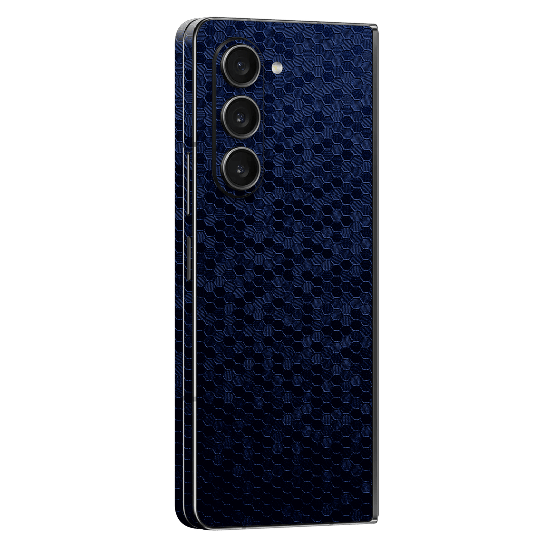 Samsung Galaxy Z Fold 5 (2023) Luxuria Navy Blue Honeycomb 3D Textured Skin Wrap Sticker Decal Cover Protector by EasySkinz | EasySkinz.com
