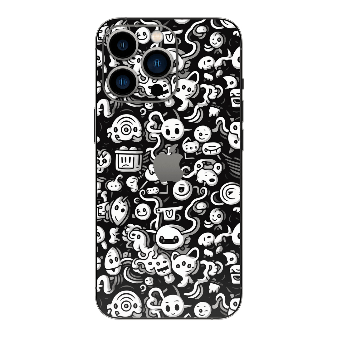 iPhone 13 PRO Print Printed Custom SIGNATURE Pictogram Party Monochrome Black and White Icons Faces Skin Wrap Sticker Decal Cover Protector by QSKINZ | QSKINZ.COM