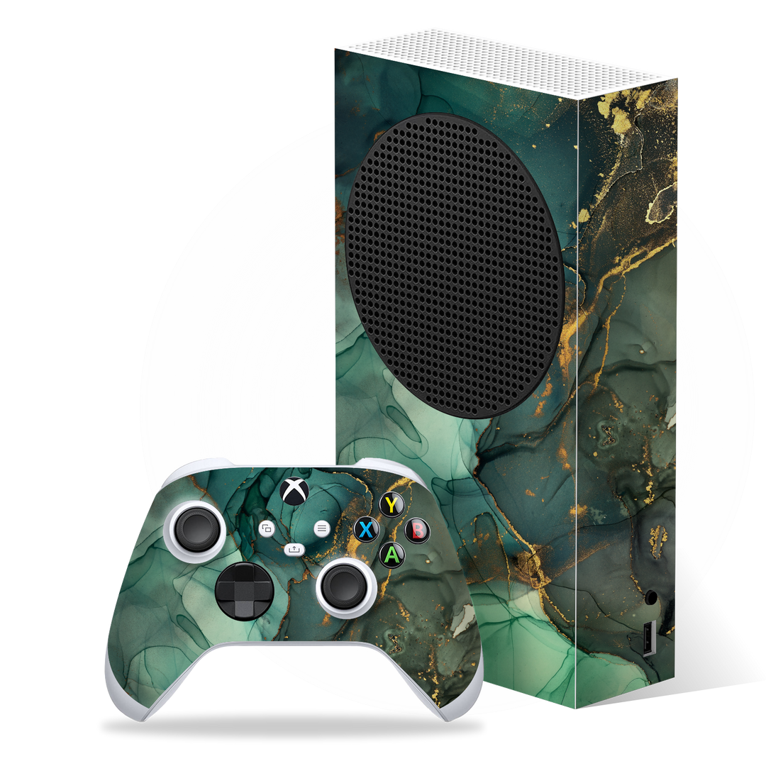 XBOX S SIGNATURE AGATE GEODE Royal Green-Gold Skin, Wrap, Decal, Protector, Cover by EasySkinz | EasySkinz.com
