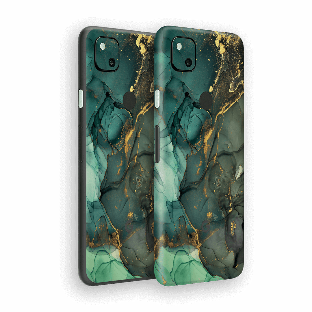 Google Pixel 4a Print Printed Custom SIGNATURE AGATE GEODE Royal Green-Gold Skin Wrap Sticker Decal Cover Protector by EasySkinz