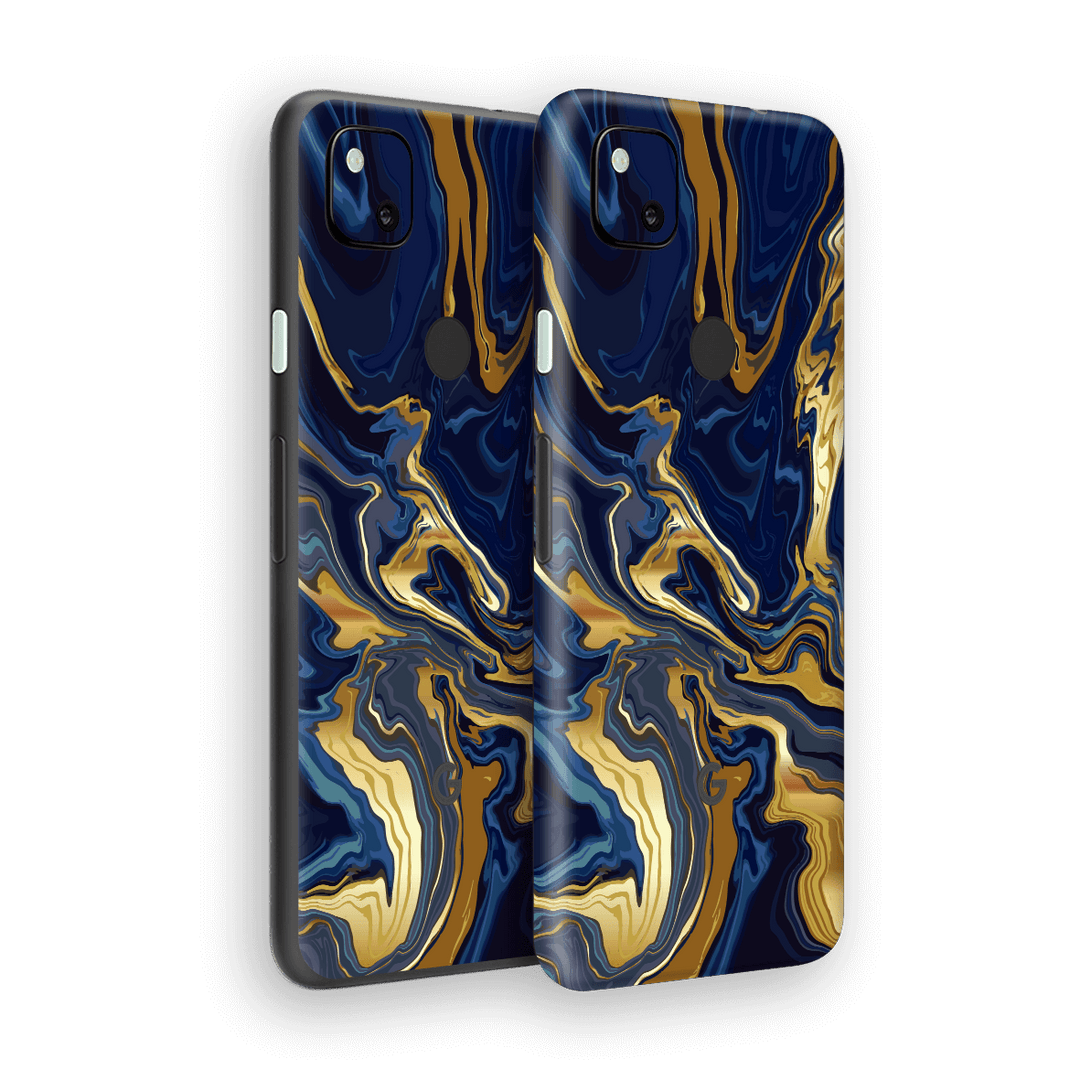 Google Pixel 4a Print Printed Custom SIGNATURE Ocean Blue & Gold Luxury Skin Wrap Sticker Decal Cover Protector by EasySkinz