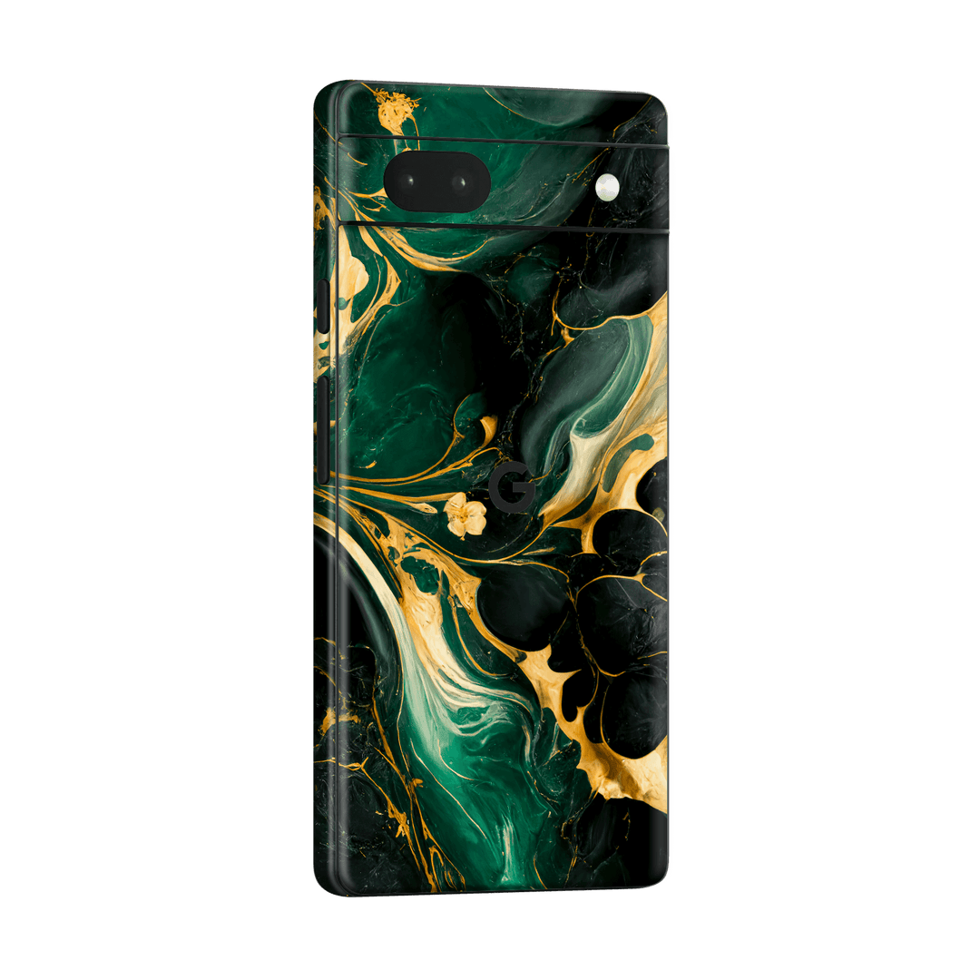 Google Pixel 6a (2022) Print Printed Custom Signature Agate Geode Royal Green Gold Skin Wrap Sticker Decal Cover Protector by EasySkinz | EasySkinz.com