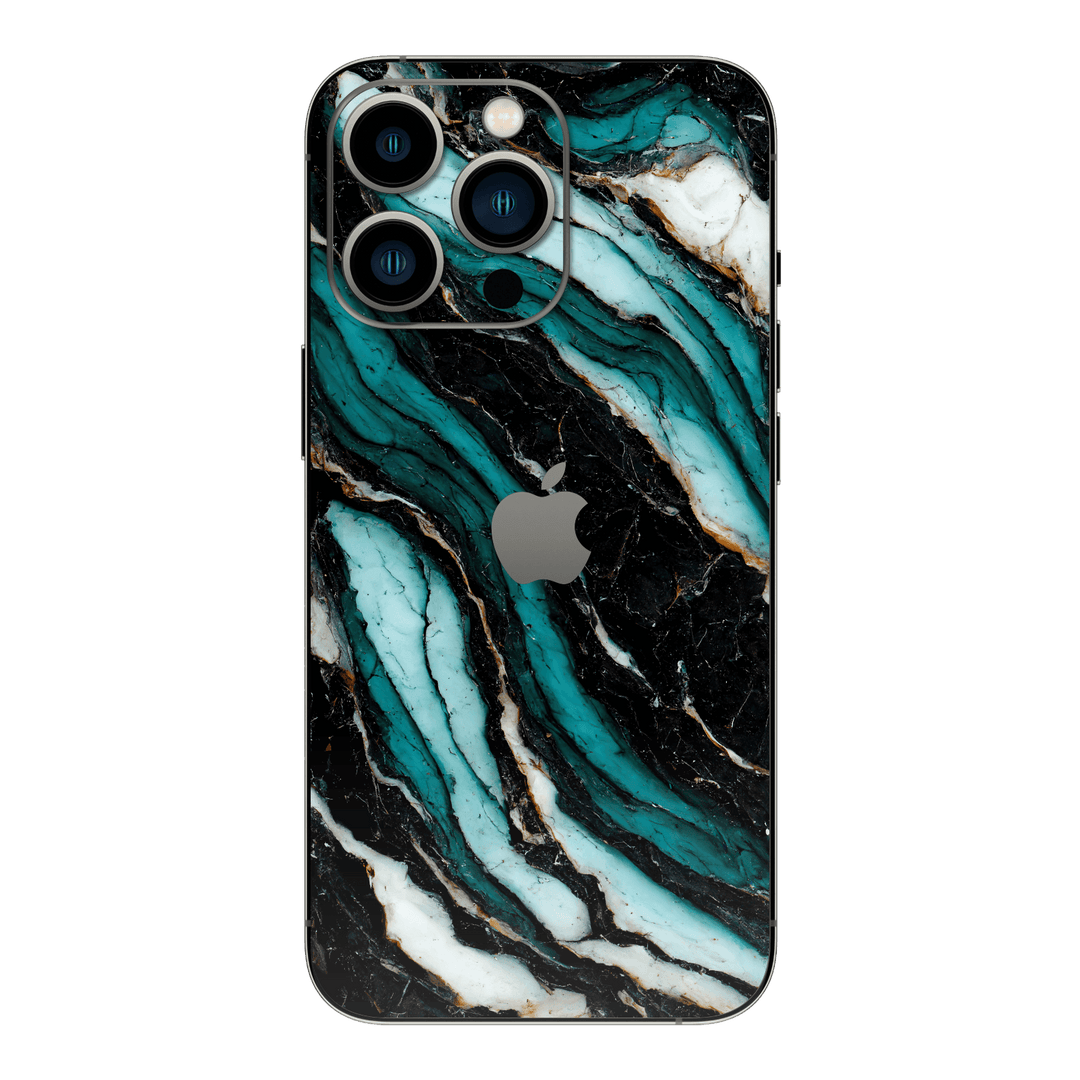 iPhone 14 PRO Print Printed Custom Signature Agate Geode Dark Turquoise Skin Wrap Sticker Decal Cover Protector by EasySkinz
