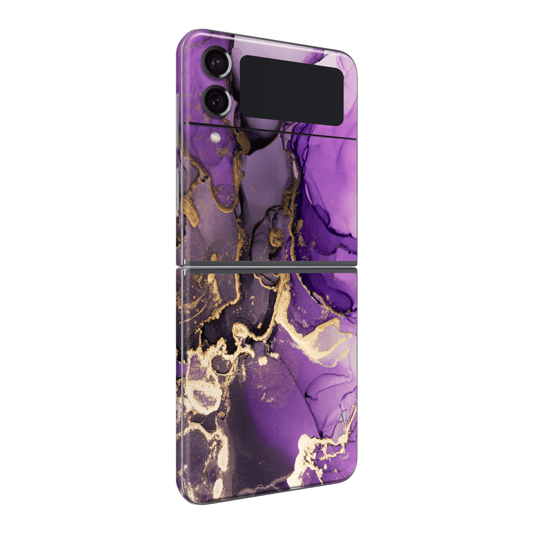 Samsung Galaxy Z Flip 4 (2022) Print Printed Custom SIGNATURE AGATE GEODE Purple-Gold Skin Wrap Sticker Decal Cover Protector by EasySkinz | EasySkinz.com