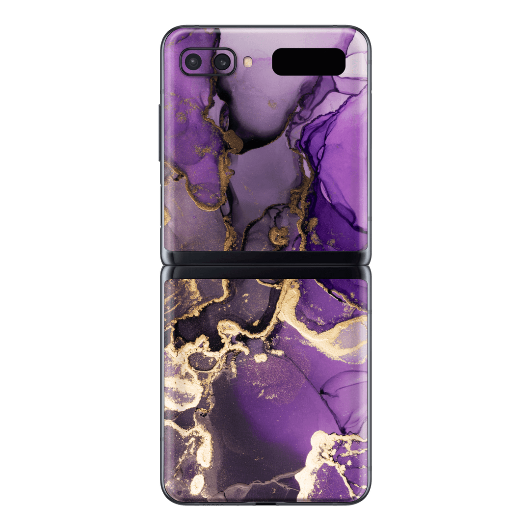 Samsung Galaxy Z Flip 5G Print Printed Custom SIGNATURE AGATE GEODE Purple-Gold Skin Wrap Sticker Decal Cover Protector by EasySkinz | EasySkinz.com