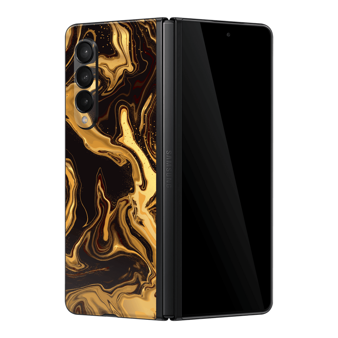 Samsung Galaxy Z FOLD 3 Print Printed Custom SIGNATURE AGATE GEODE Melted Gold Skin Wrap Sticker Decal Cover Protector by EasySkinz | EasySkinz.com