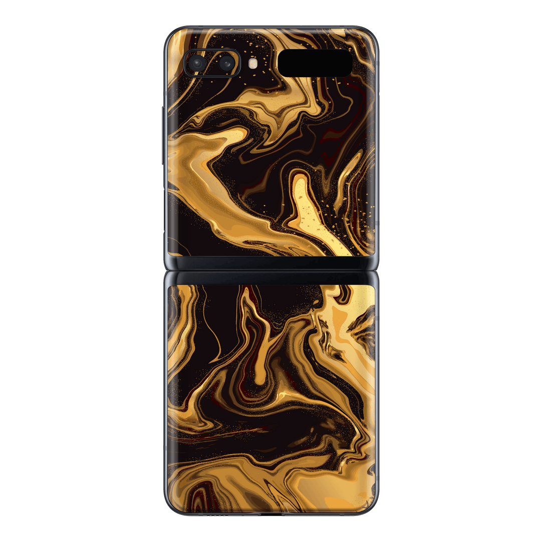 Samsung Galaxy Z Flip 5G Print Printed Custom SIGNATURE AGATE GEODE Melted Gold Skin Wrap Sticker Decal Cover Protector by EasySkinz | EasySkinz.com