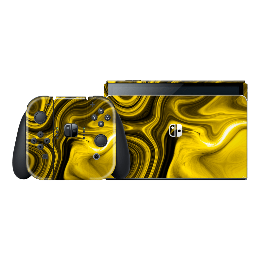 Nintendo Switch OLED Print Printed Custom Signature AGATE GEODE Yellow and Black Mixture Skin Wrap Sticker Decal Cover Protector by EasySkinz | EasySkinz.com