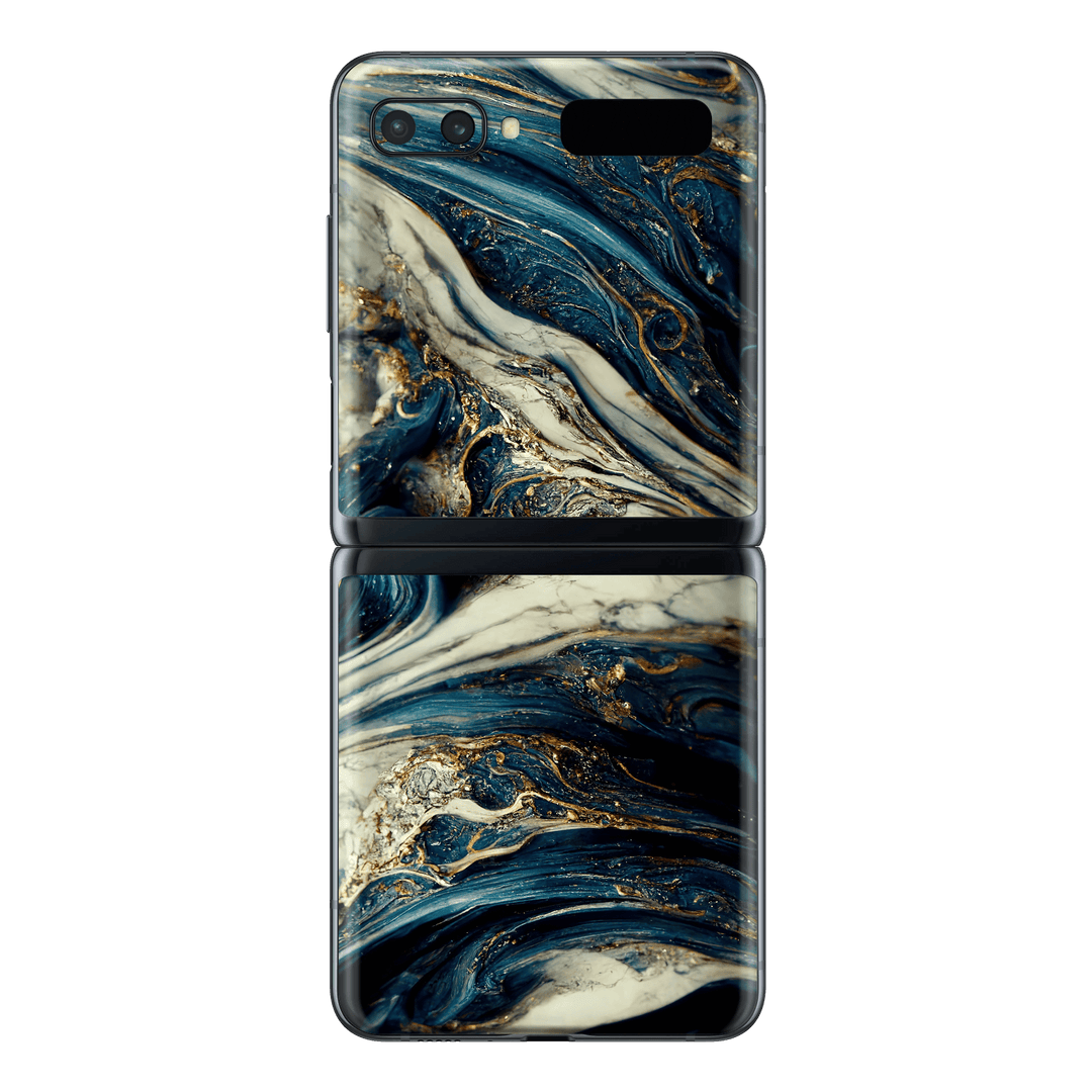 Samsung Galaxy Z Flip Printed Custom SIGNATURE Agate Geode Naia Ocean Blue Stone Skin Wrap Sticker Decal Cover Protector by EasySkinz | EasySkinz.com