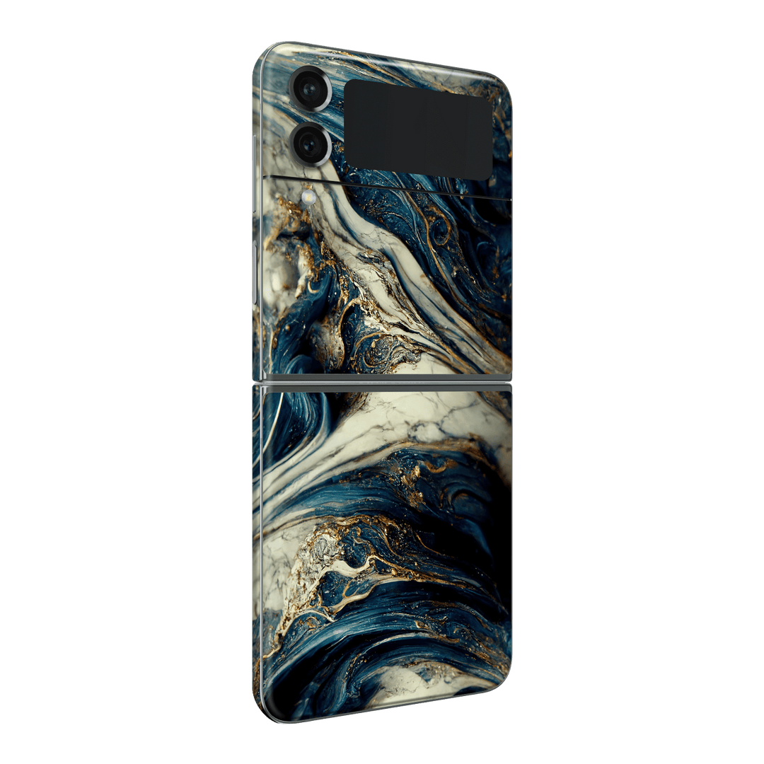 Samsung Galaxy Z Flip 4 (2022) Printed Custom Signature Agate Geode Naia Ocean Blue Stone Skin Wrap Sticker Decal Cover Protector by EasySkinz | EasySkinz.com