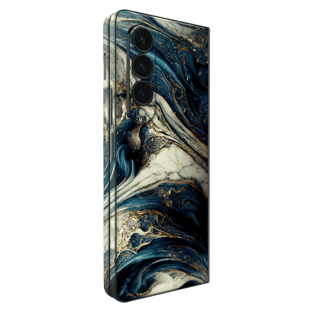 Samsung Galaxy Z Fold 4 (2022) Printed Custom Signature Agate Geode Naia Ocean Blue Stone Skin Wrap Sticker Decal Cover Protector by EasySkinz | EasySkinz.com