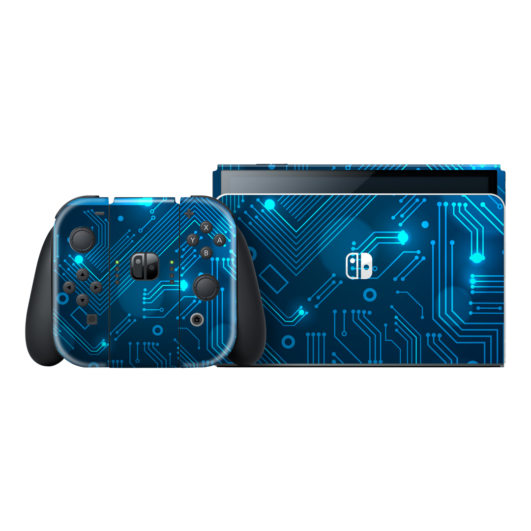 Nintendo Switch OLED Print Printed Custom Signature Circuit Board in Blue Skin Wrap Sticker Decal Cover Protector by EasySkinz | EasySkinz.com