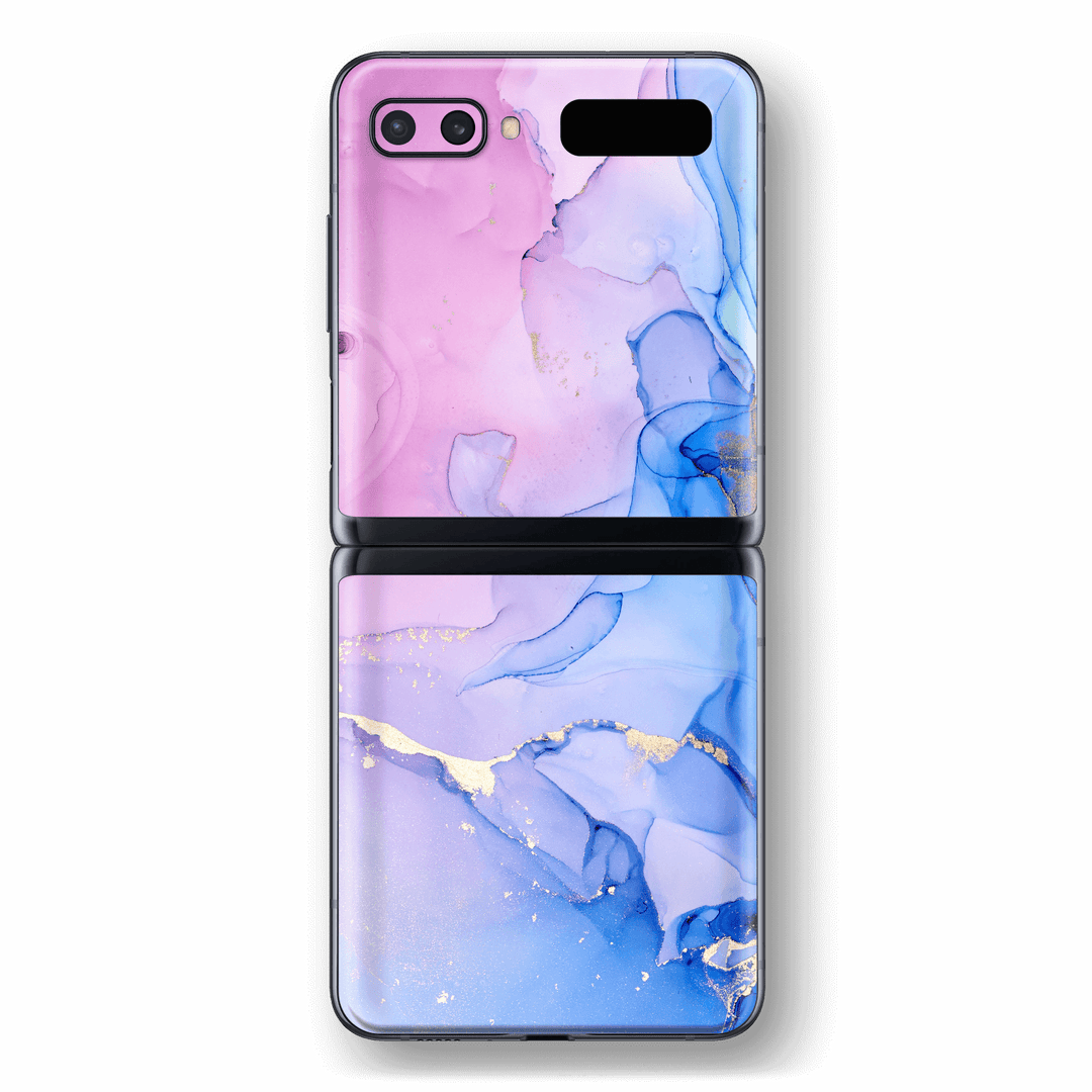 Samsung Galaxy Z Flip 5G Print Printed Custom SIGNATURE AGATE GEODE Pink-Blue Skin Wrap Sticker Decal Cover Protector by EasySkinz