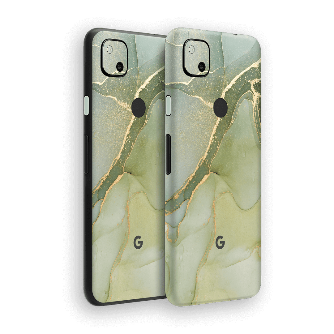 Google Pixel 4a Print Printed Custom SIGNATURE AGATE GEODE Green-Gold Skin Wrap Sticker Decal Cover Protector by EasySkinz