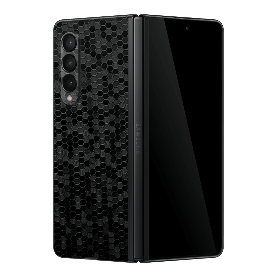 Samsung Galaxy Z Fold 3 Luxuria Black Honeycomb 3D Textured Skin Wrap Sticker Decal Cover Protector by EasySkinz