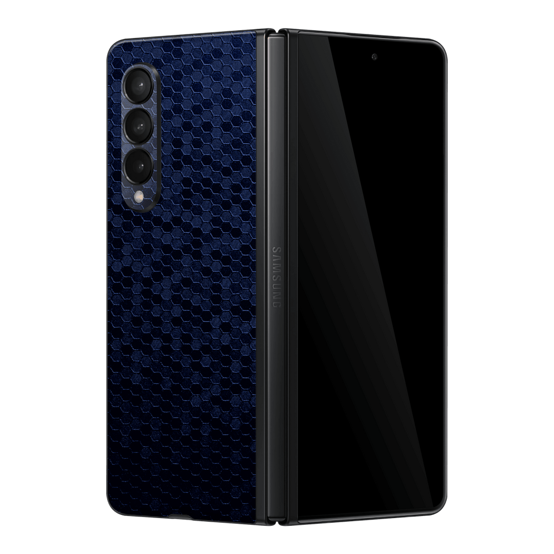 Samsung Galaxy Z Fold 3 Luxuria Navy Blue Honeycomb 3D Textured Skin Wrap Sticker Decal Cover Protector by EasySkinz