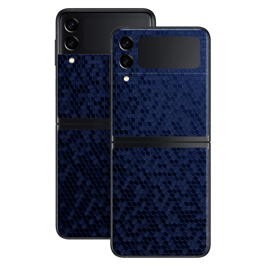 Samsung Galaxy Z Flip 3 Luxuria Navy Blue Honeycomb 3D Textured Skin Wrap Sticker Decal Cover Protector by EasySkinz | EasySkinz.com