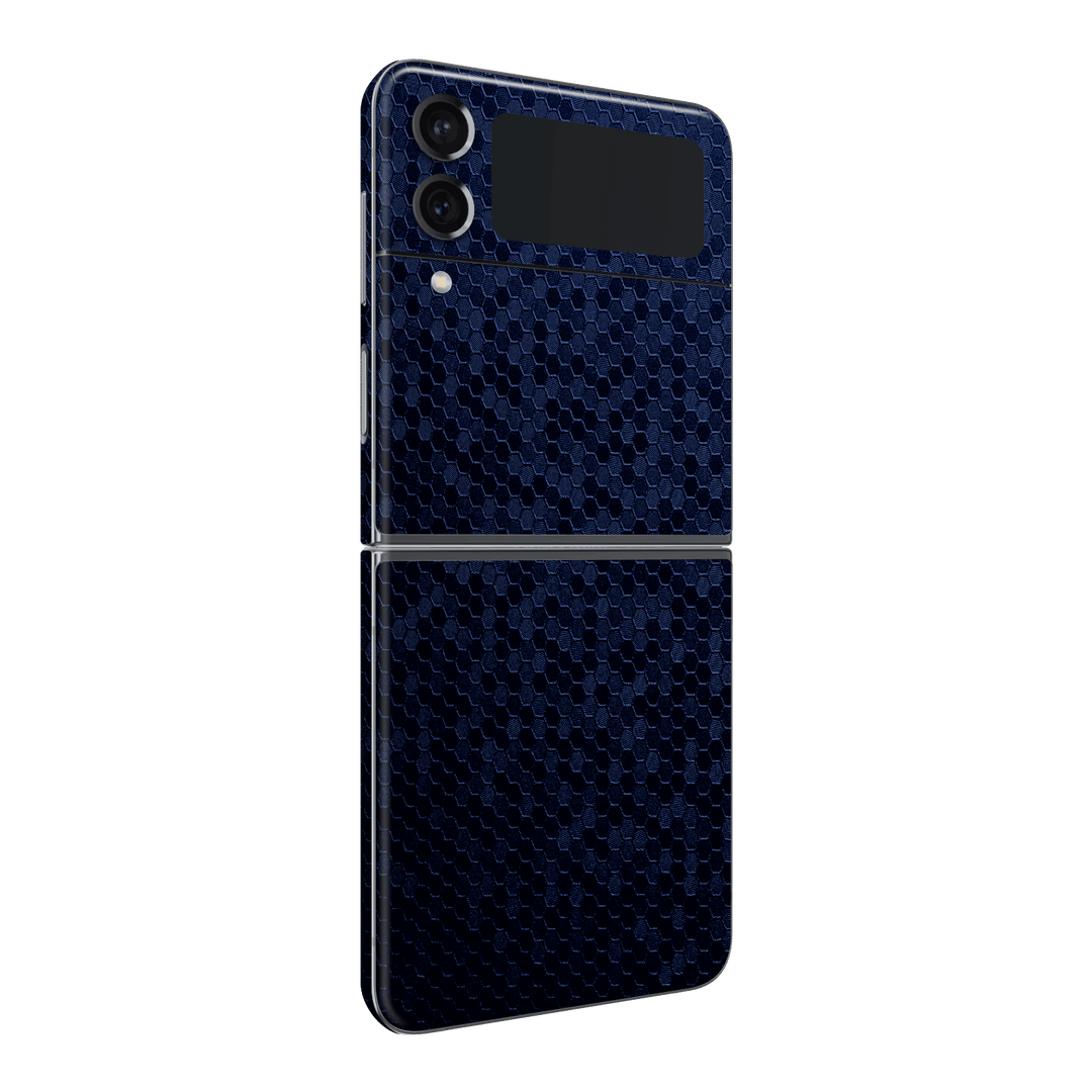 Samsung Galaxy Z Flip 4 (2022) Luxuria Navy Blue Honeycomb 3D Textured Skin Wrap Sticker Decal Cover Protector by EasySkinz | EasySkinz.com