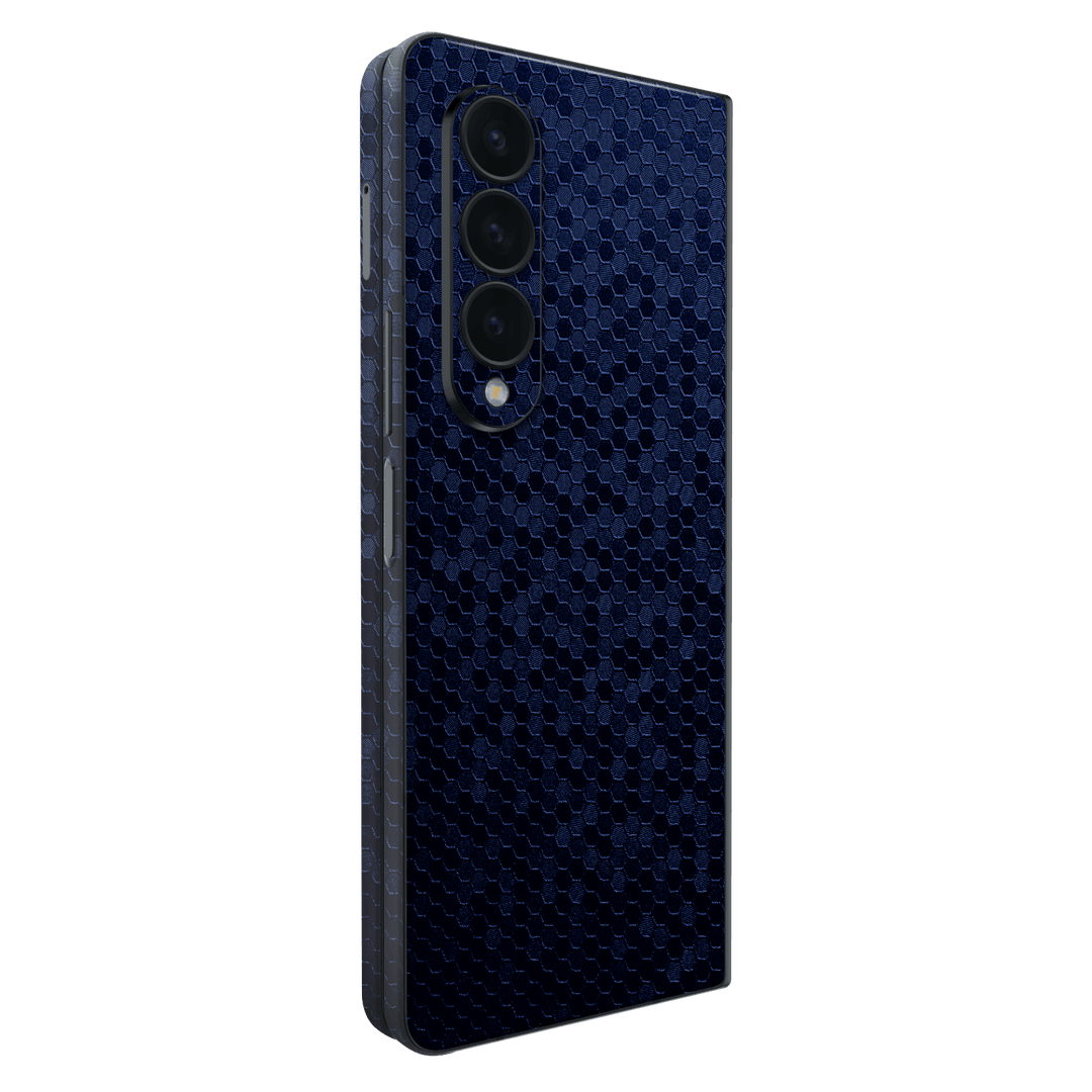 Samsung Galaxy Z Fold 4 (2022) Luxuria Navy Blue Honeycomb 3D Textured Skin Wrap Sticker Decal Cover Protector by EasySkinz | EasySkinz.com