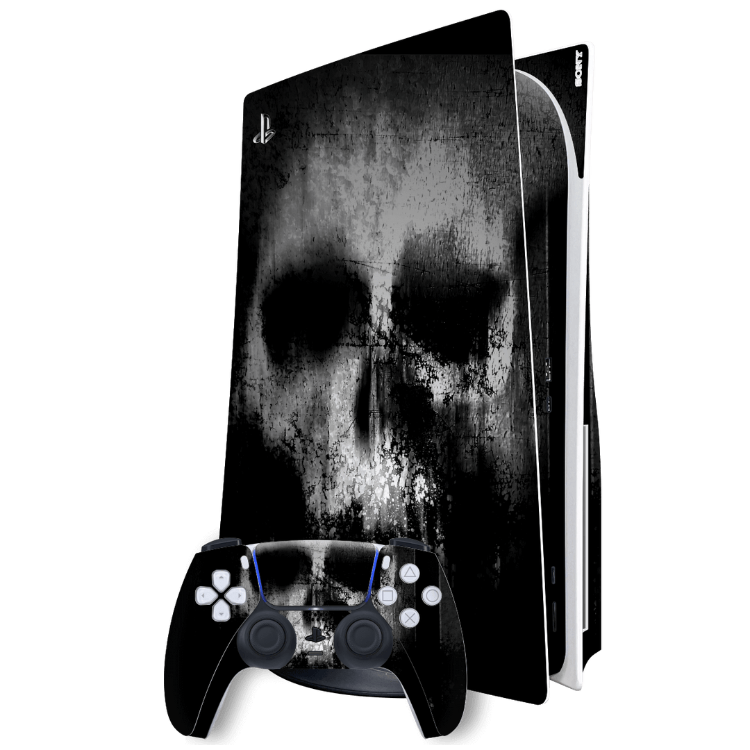 Playstation 5 (PS5) DISC Edition SIGNATURE Horror Black & White SKULL Skin Wrap Sticker Decal Cover Protector by EasySkinz | EasySkinz.com