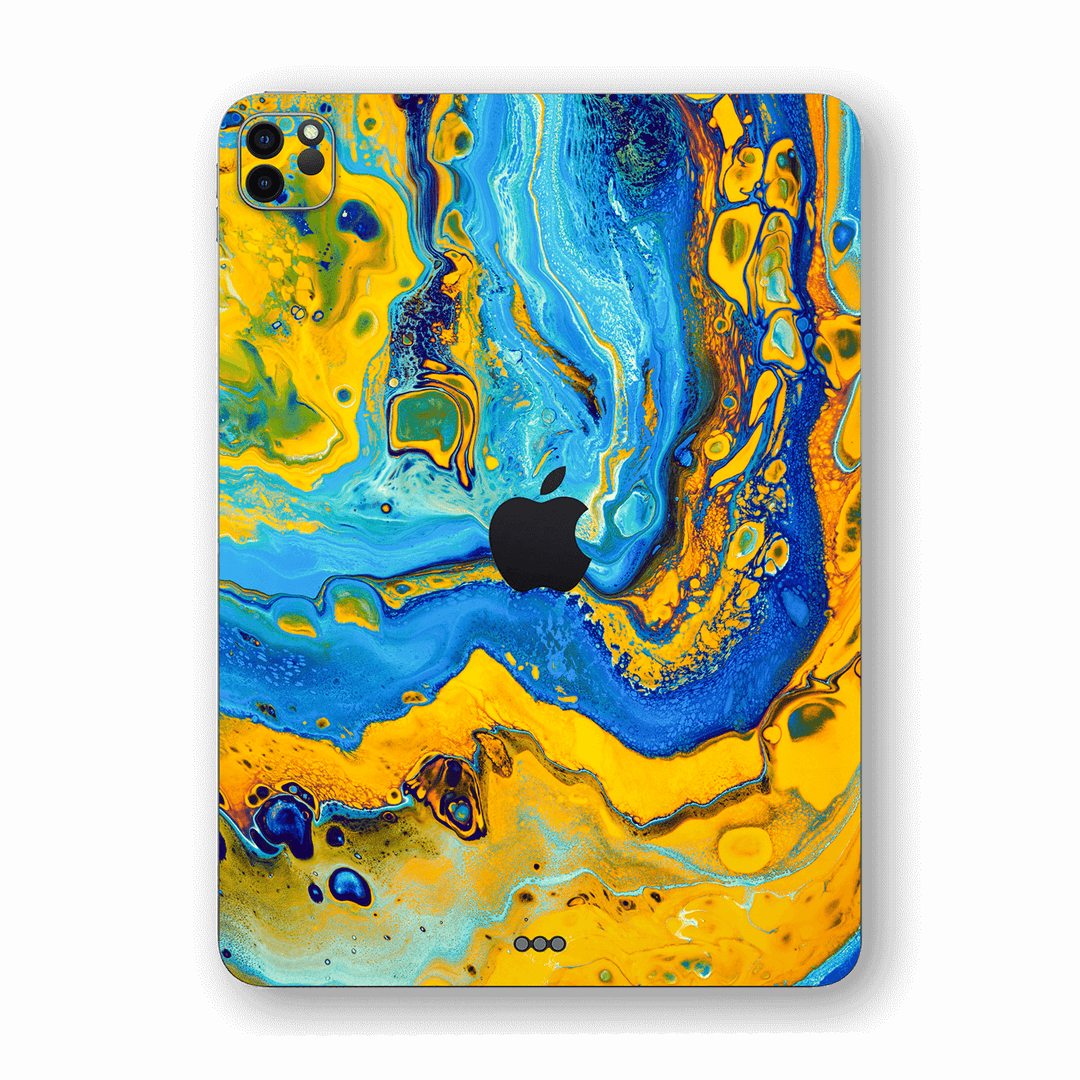 iPad PRO 12.9" (2020) SIGNATURE Tuscan Sun Yellow Blue Alcohol Ink Paint Skin, Wrap, Decal, Protector, Cover by EasySkinz | EasySkinz.com
