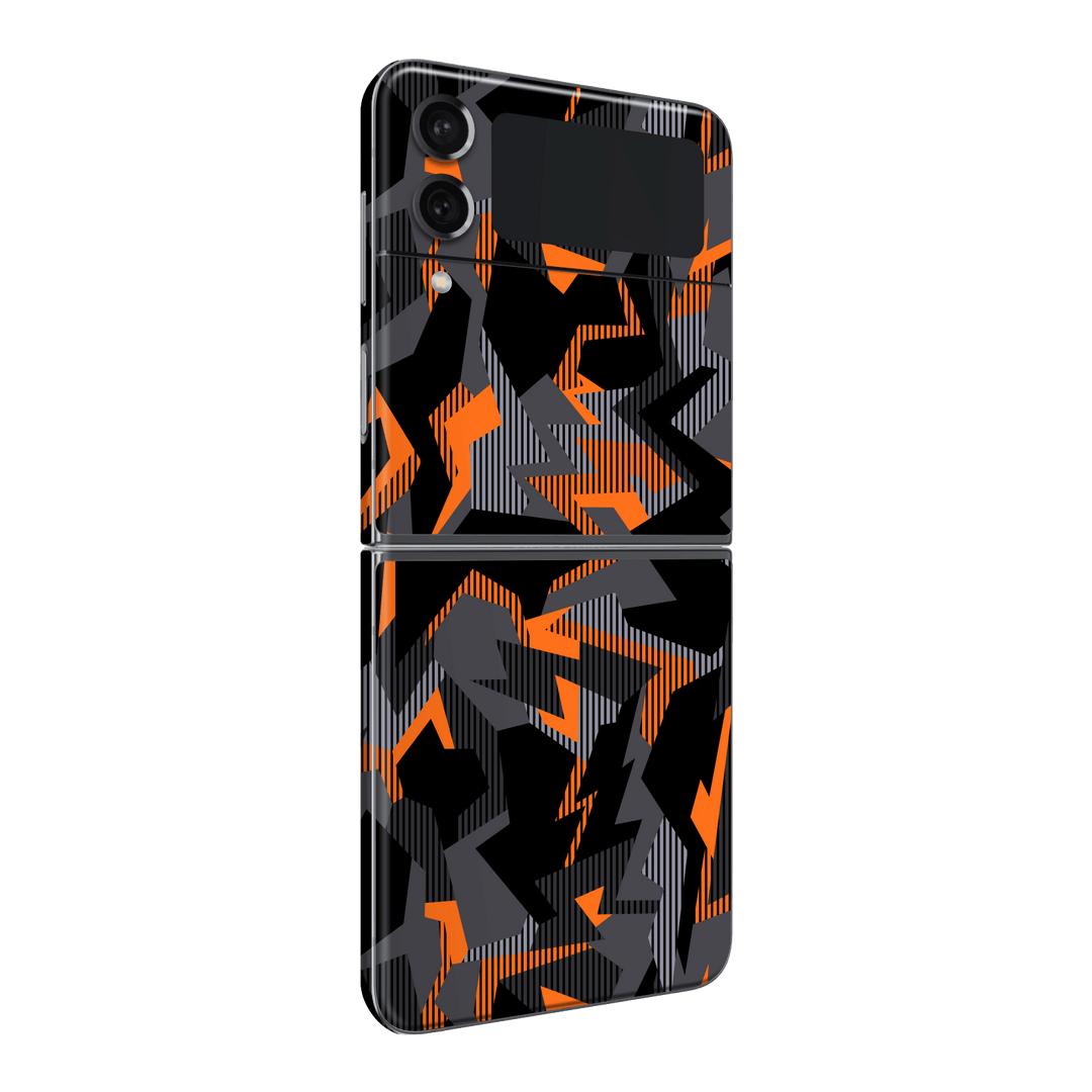 Samsung Galaxy Z Flip 4 (2022) Print Printed Custom Signature Sharp-Edged Orange Camo Camouflage Skin Wrap Sticker Decal Cover Protector by EasySkinz | EasySkinz.com