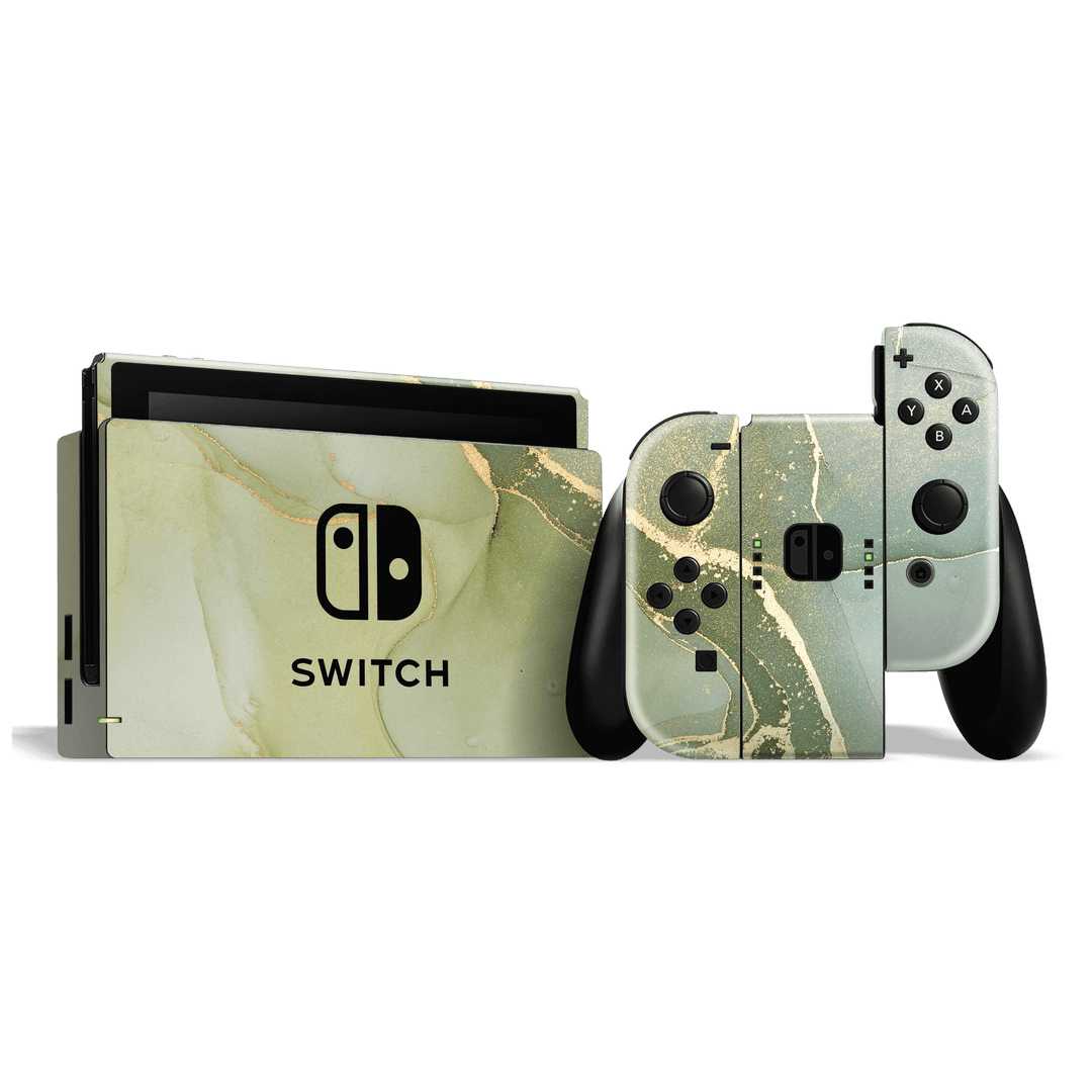 Nintendo SWITCH Print Printed Custom SIGNATURE AGATE GEODE Green-Gold Skin Wrap Sticker Decal Cover Protector by EasySkinz