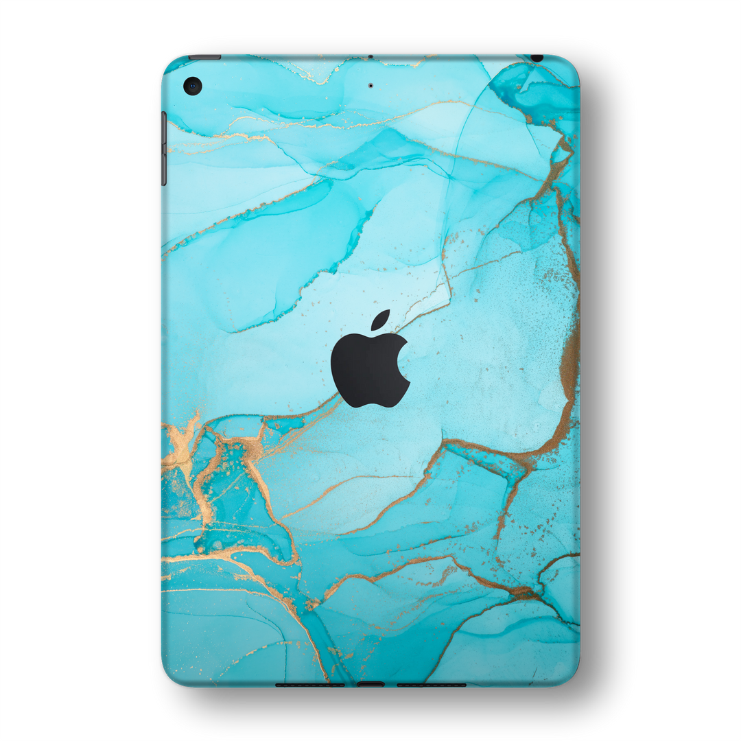 iPad MINI 5 (5th Generation 2019) SIGNATURE AGATE GEODE Aqua-Gold Skin Wrap Sticker Decal Cover Protector by EasySkinz