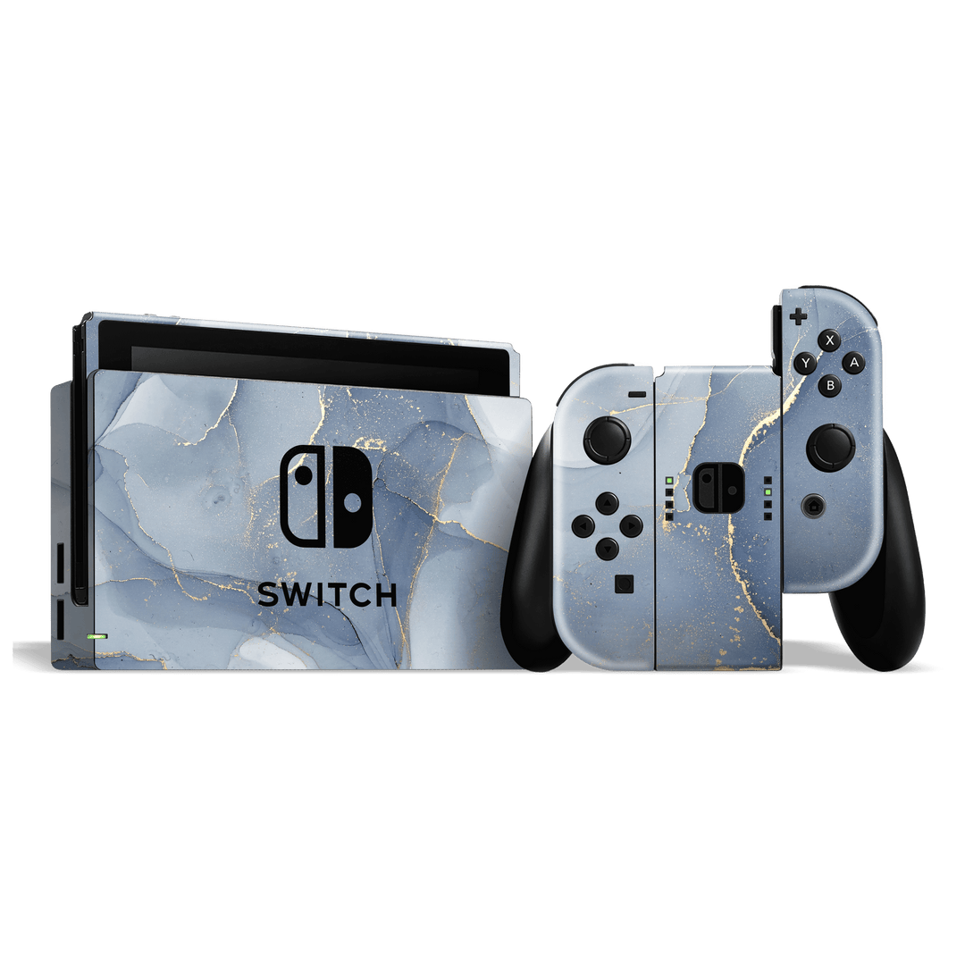 Nintendo SWITCH Print Printed Custom SIGNATURE AGATE GEODE Blue-Gold Skin Wrap Sticker Decal Cover Protector by EasySkinz
