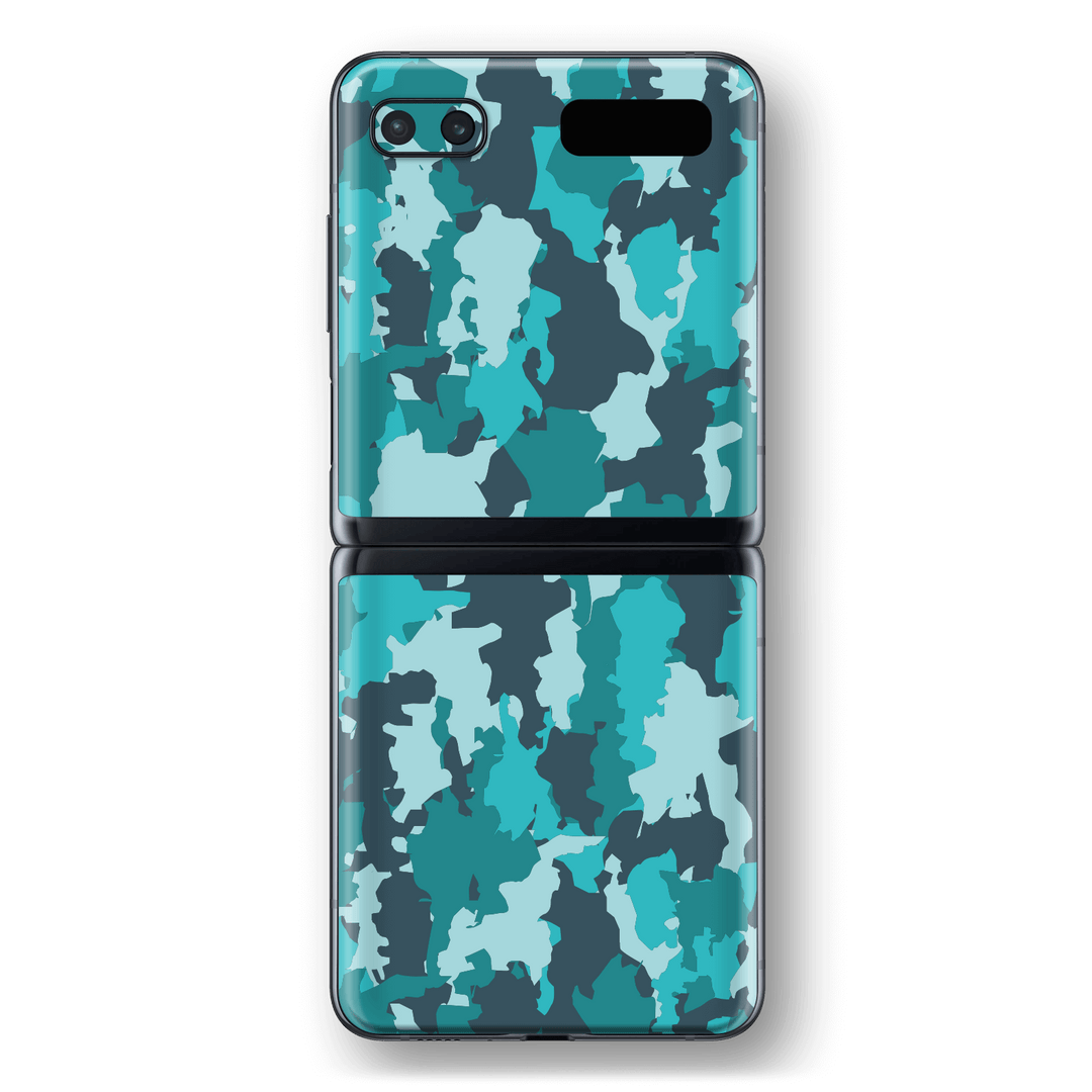 Samsung Galaxy Z Flip 5G Print Printed Custom SIGNATURE Camouflage Turquoise Skin Wrap Sticker Decal Cover Protector by EasySkinz