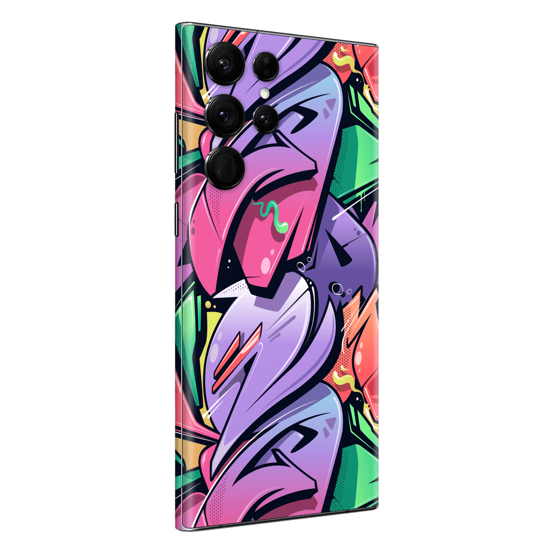 Samsung Galaxy S22 ULTRA Print Printed Custom SIGNATURE Japanese Style Pop Art Graffiti Pop Culture Purple Pink Yellow Green Skin, Wrap, Decal, Protector, Cover by EasySkinz | EasySkinz.com