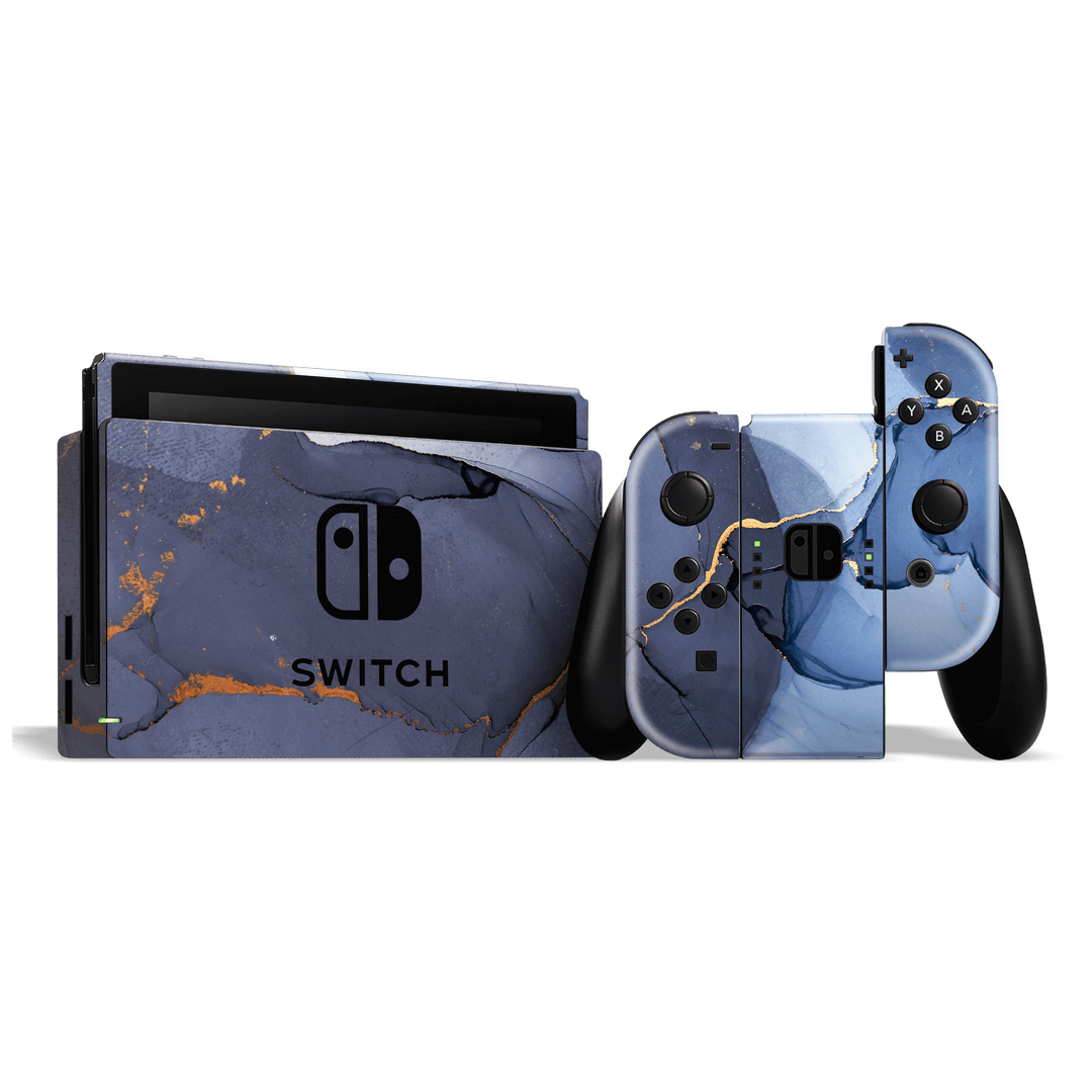 Nintendo SWITCH Print Printed Custom SIGNATURE AGATE GEODE Pigeon Blue-Gold Skin Wrap Sticker Decal Cover Protector by EasySkinz