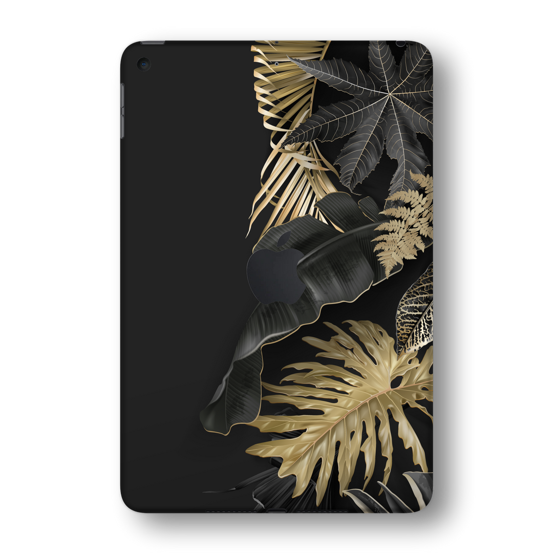 iPad MINI 5 (5th Generation 2019) SIGNATURE Black-Gold Tropical Leaves V3 Skin Wrap Sticker Decal Cover Protector by EasySkinz