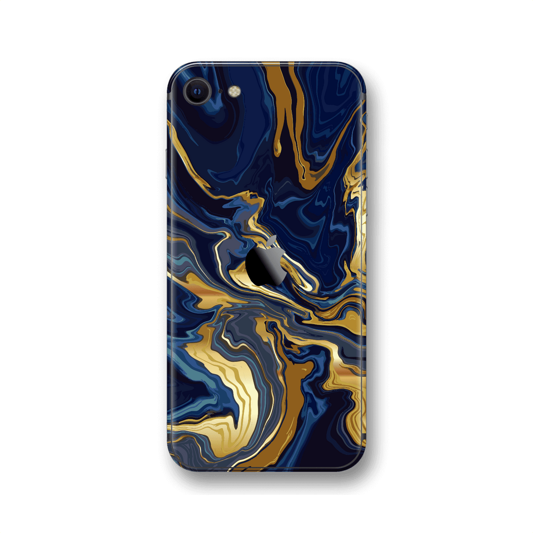 iPhone SE (2020) Print Printed Custom SIGNATURE Ocean Blue & Gold Luxury Skin Wrap Sticker Decal Cover Protector by EasySkinz