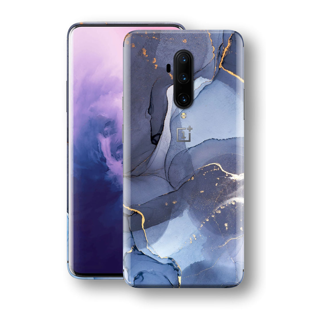 OnePlus 7T PRO Print Custom SIGNATURE AGATE GEODE Pigeon Blue-Gold Skin, Wrap, Decal, Protector, Cover by EasySkinz | EasySkinz.com