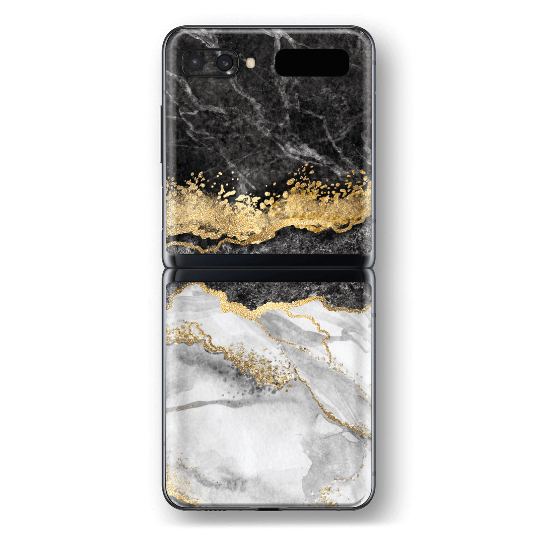 Samsung Galaxy Z Flip 5G Print Printed Custom SIGNATURE Golden WHITE-Slate Marble Skin Wrap Sticker Decal Cover Protector by EasySkinz