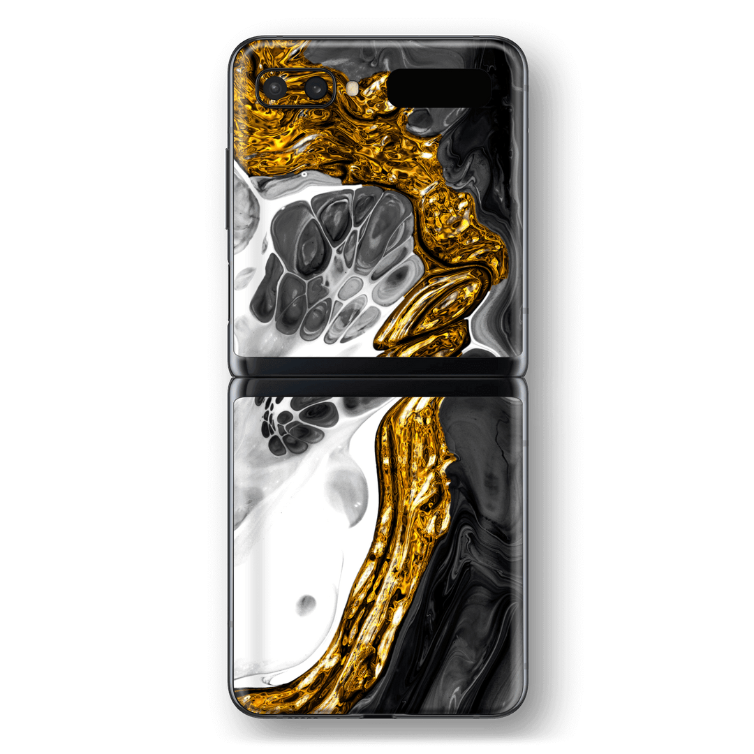 Samsung Galaxy Z Flip 5G Print Printed Custom SIGNATURE Abstract MELTED Gold Skin Wrap Sticker Decal Cover Protector by EasySkinz