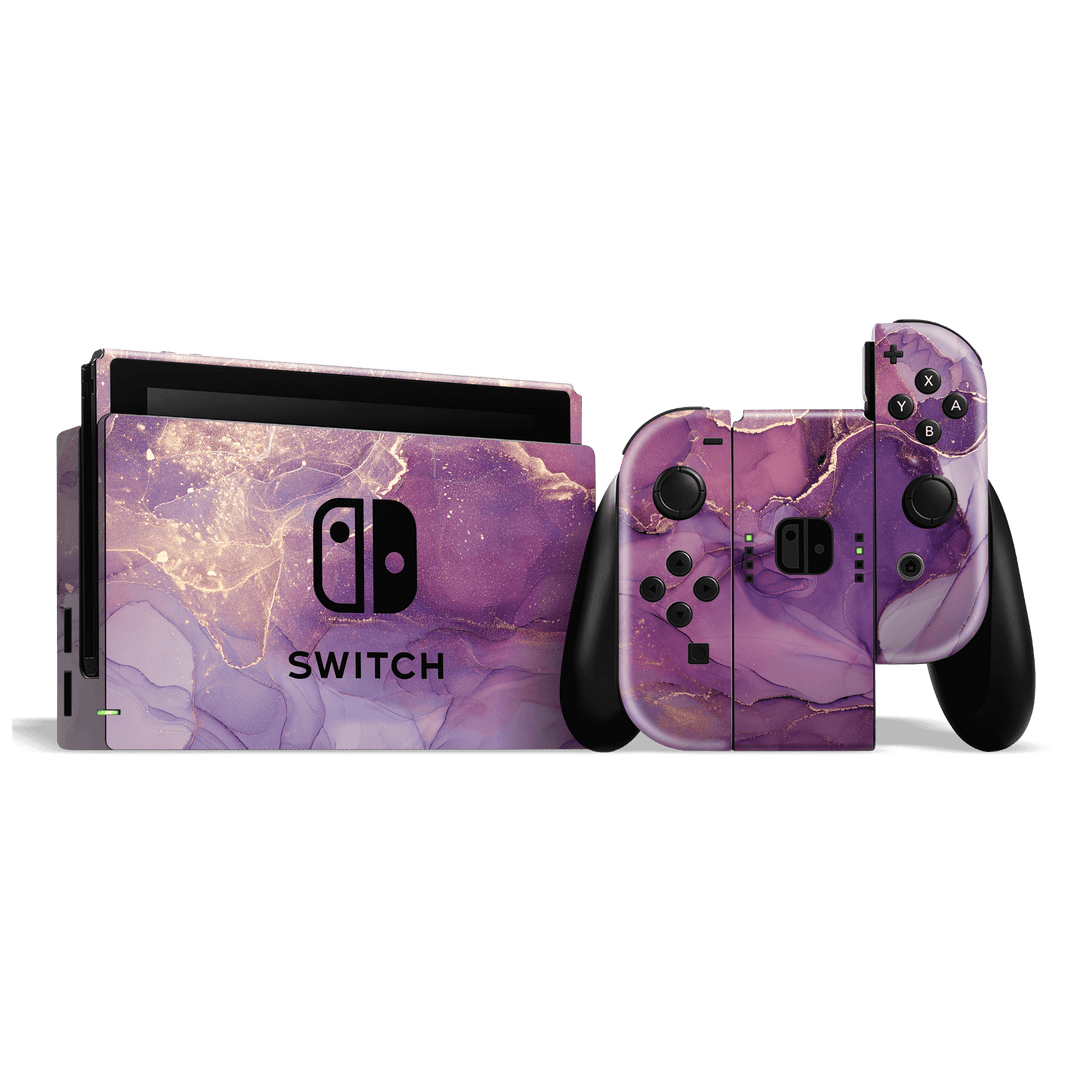Nintendo SWITCH Print Printed Custom SIGNATURE AGATE GEODE Purple-Gold Skin Wrap Sticker Decal Cover Protector by EasySkinz