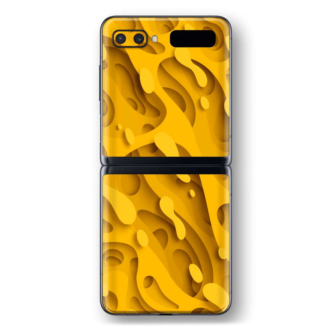 Samsung Galaxy Z Flip 5G Print Printed Custom SIGNATURE Golden Amber CARVING Skin Wrap Sticker Decal Cover Protector by EasySkinz