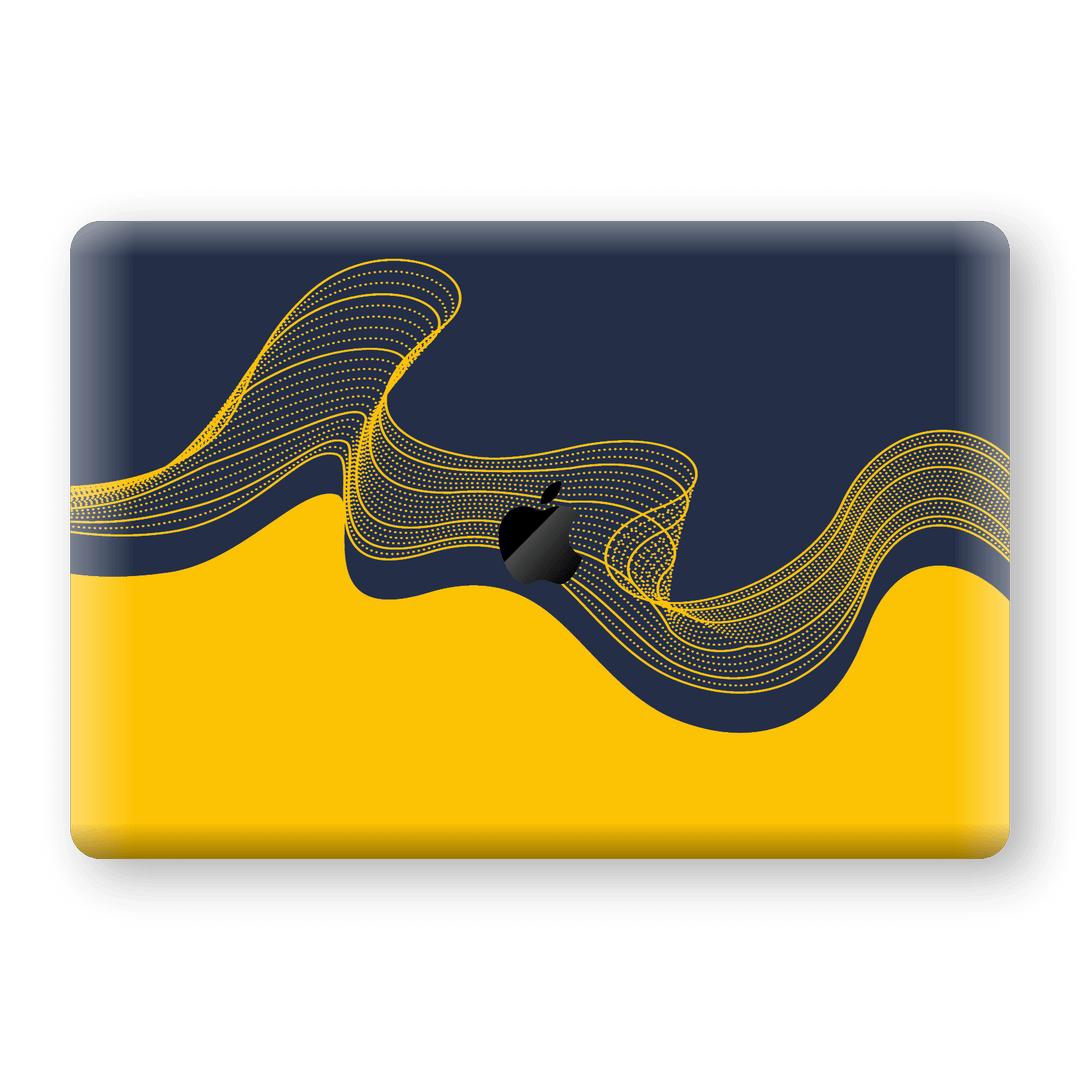 MacBook PRO 16" (2019) Print Custom Signature Navy Yellow Abstract Waves Skin Wrap Decal by EasySkinz