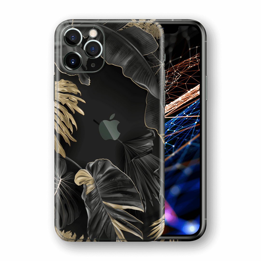 iPhone 11 PRO MAX SIGNATURE Black-Gold Tropical Leaves V2 Skin, Wrap, Decal, Protector, Cover by EasySkinz | EasySkinz.com