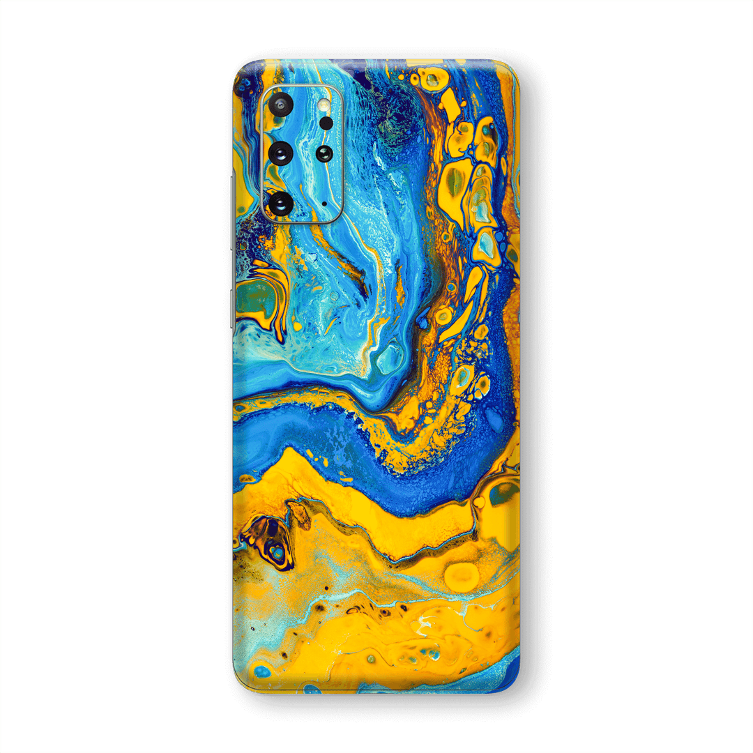 Samsung Galaxy S20+ PLUS SIGNATURE Tuscan Sun Yellow Blue Alcohol Ink Paint Skin, Wrap, Decal, Protector, Cover by EasySkinz | EasySkinz.com