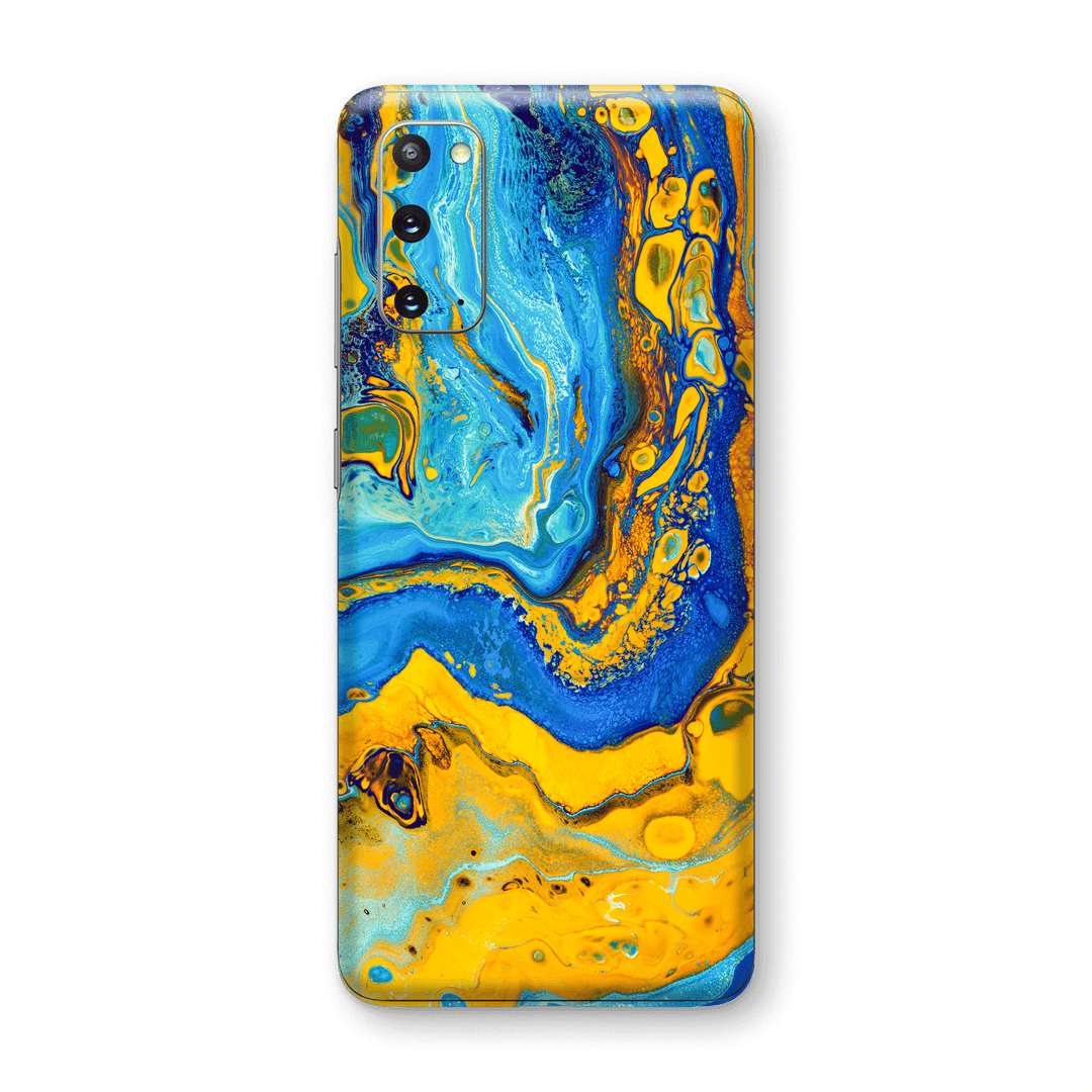 Samsung Galaxy S20 SIGNATURE Tuscan Sun Yellow Blue Alcohol Ink Paint Skin, Wrap, Decal, Protector, Cover by EasySkinz | EasySkinz.com
