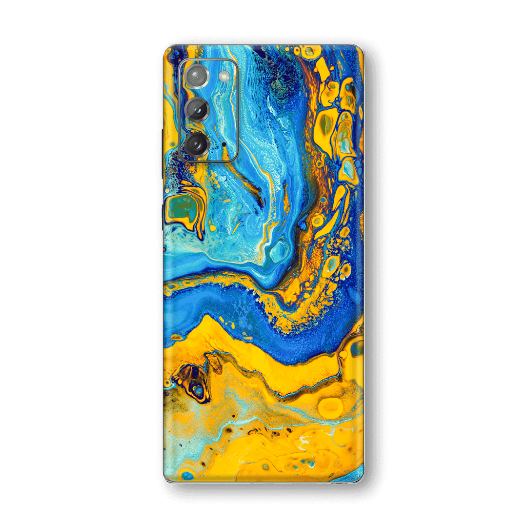 Samsung Galaxy NOTE 20 Print Printed Custom SIGNATURE Tuscan Sun Yellow Blue Alcohol Ink Paint Skin, Wrap, Decal, Protector, Cover by EasySkinz | EasySkinz.com