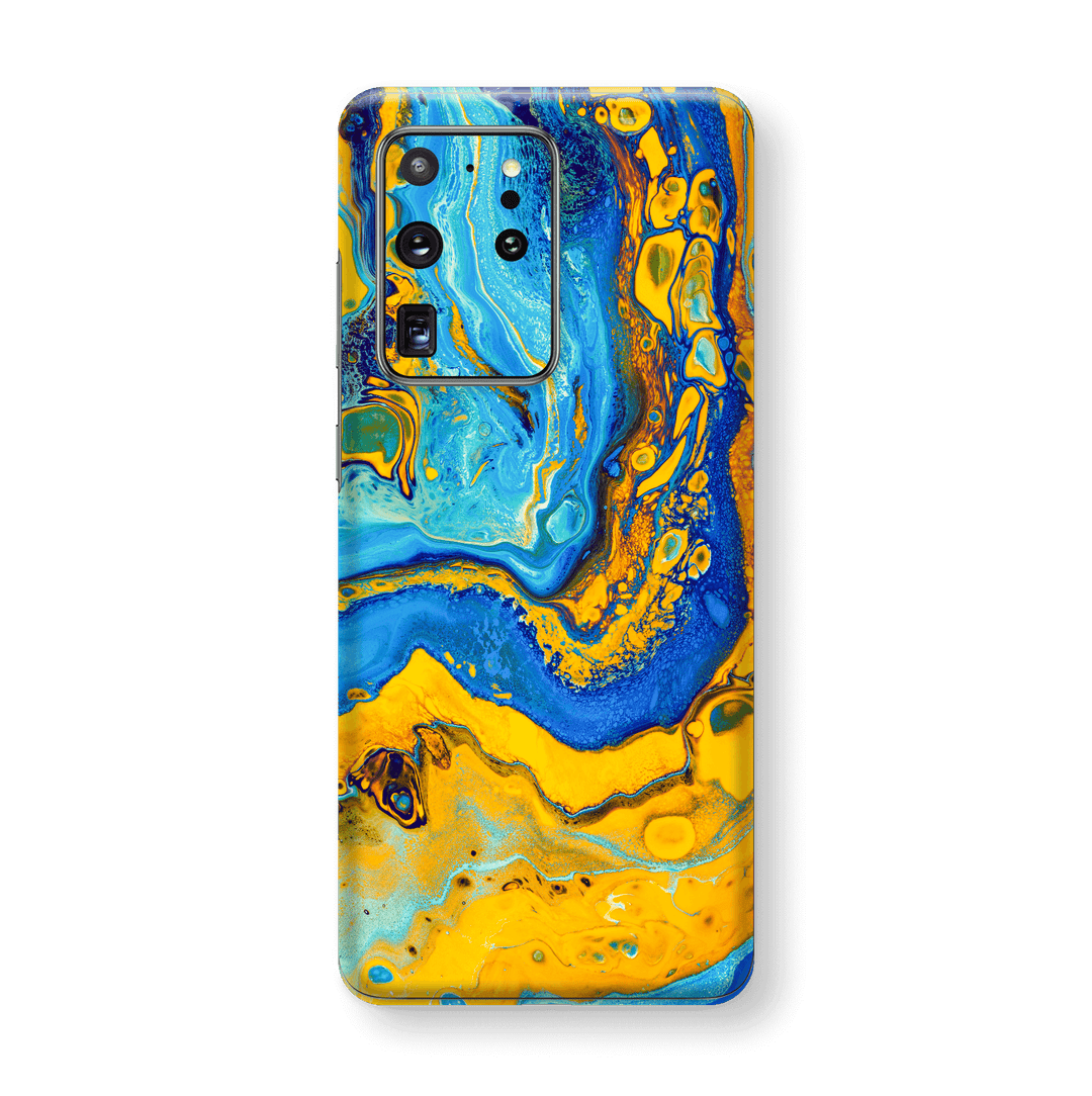 Samsung Galaxy S20 ULTRA SIGNATURE Tuscan Sun Yellow Blue Alcohol Ink Paint Skin, Wrap, Decal, Protector, Cover by EasySkinz | EasySkinz.com